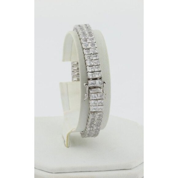 Sterling Silver Double Row Sparkly Cubic Zirconia Tennis Bracelet Silpada 7 1/4" - Picture 7 of 7